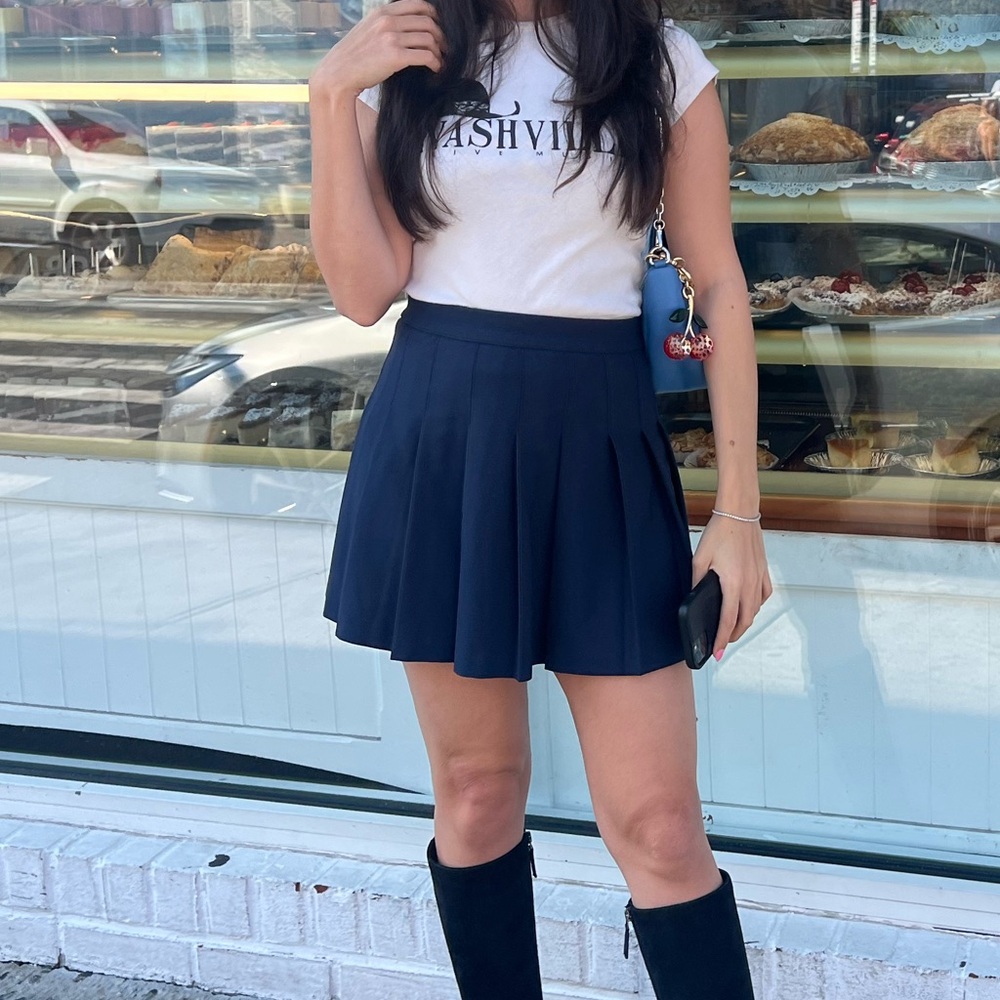 Sunday best navy pleated mini skirt